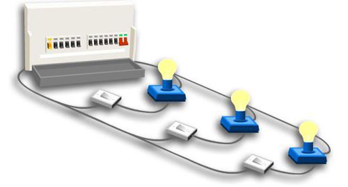Interruptores de alimentación: esquema de conexión de 2 lugares a dos lámparas